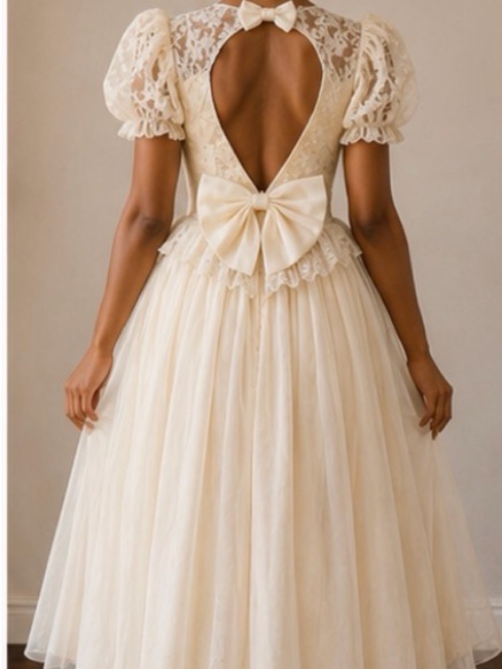 Vintage Roberta Ivory Lace Prairie Wedding Dress Cottagecore - Picture 2 of 8